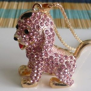 ❤️NEW Pink Dog Rhinestone Crystal Necklace 5 STAR